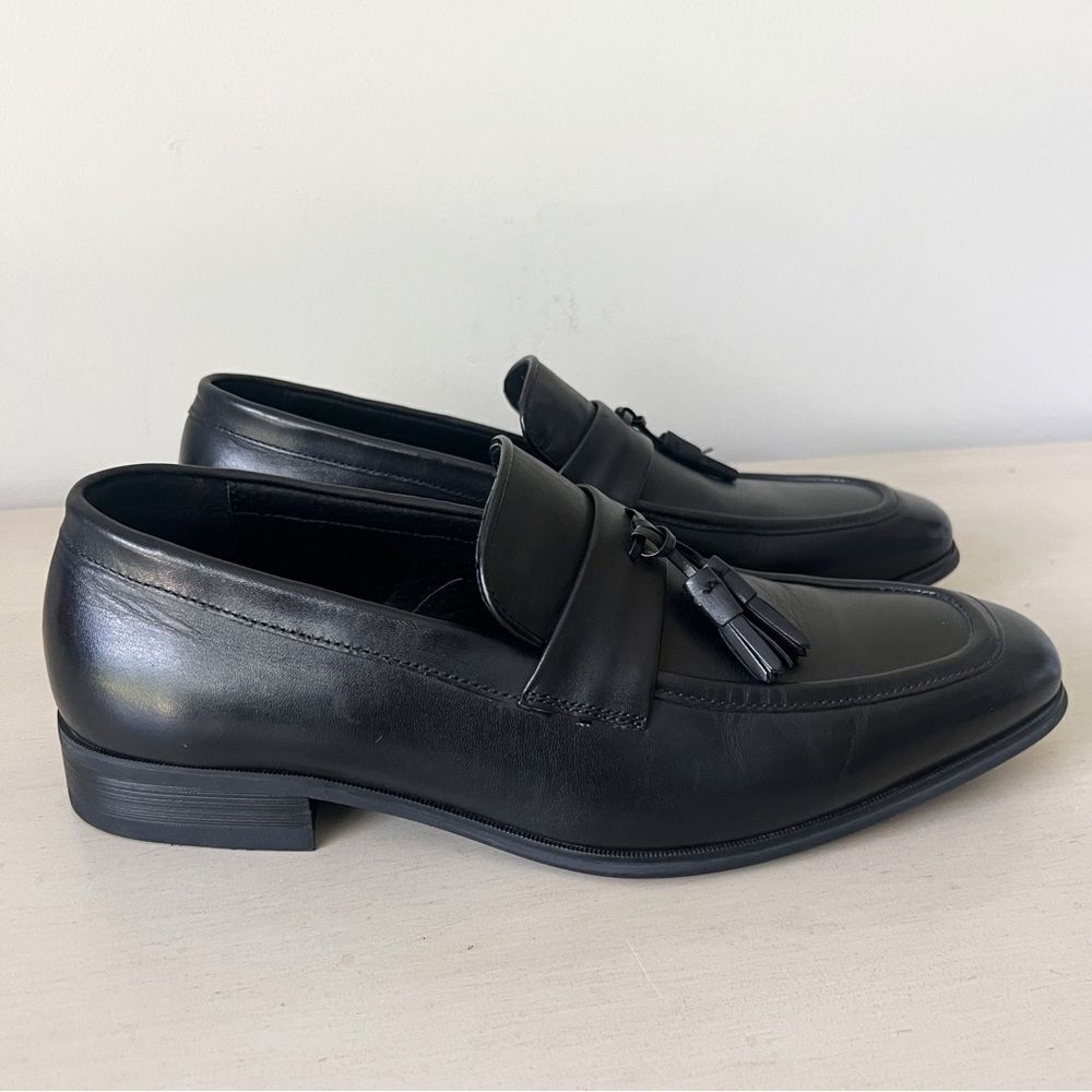 NWOT Austin Reed Men's 43 US 9.5/10 Black Leather Tasseled Penny Loafer